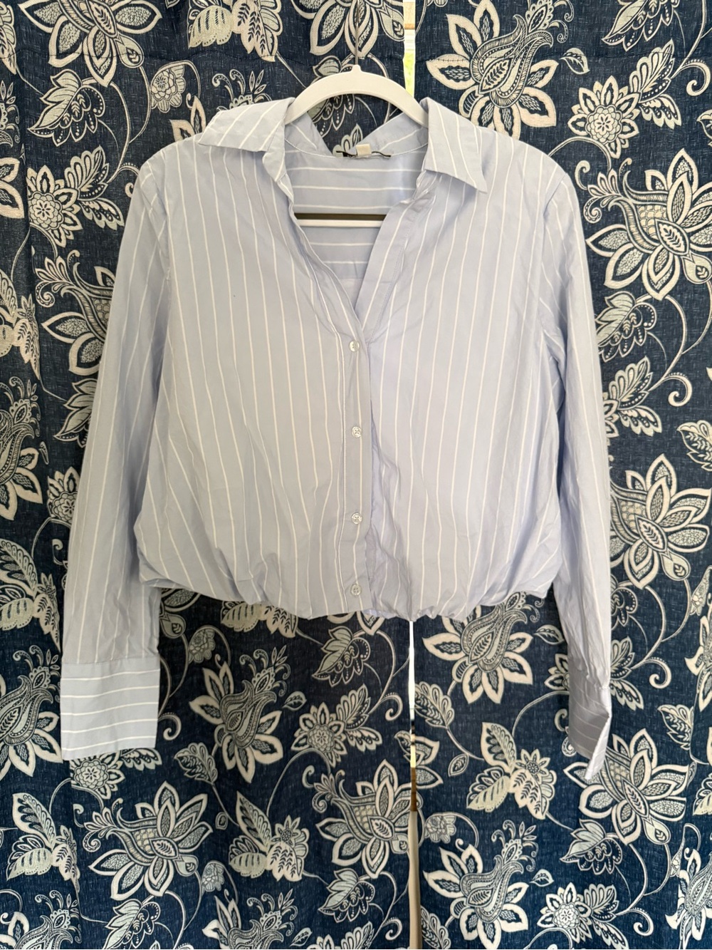 Francesca's Collections Light Blue & White Striped Button-Down Shirt